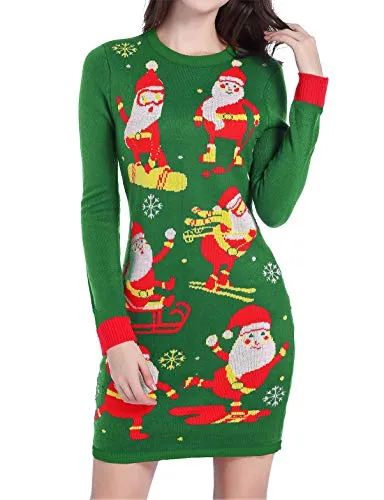 v28 Ugly Christmas Sweater for Women Vintage Funny Merry Knit Sweaters Dress (Large, Christmas Green)