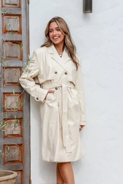 Vegan Leather Trench Coat Ecru