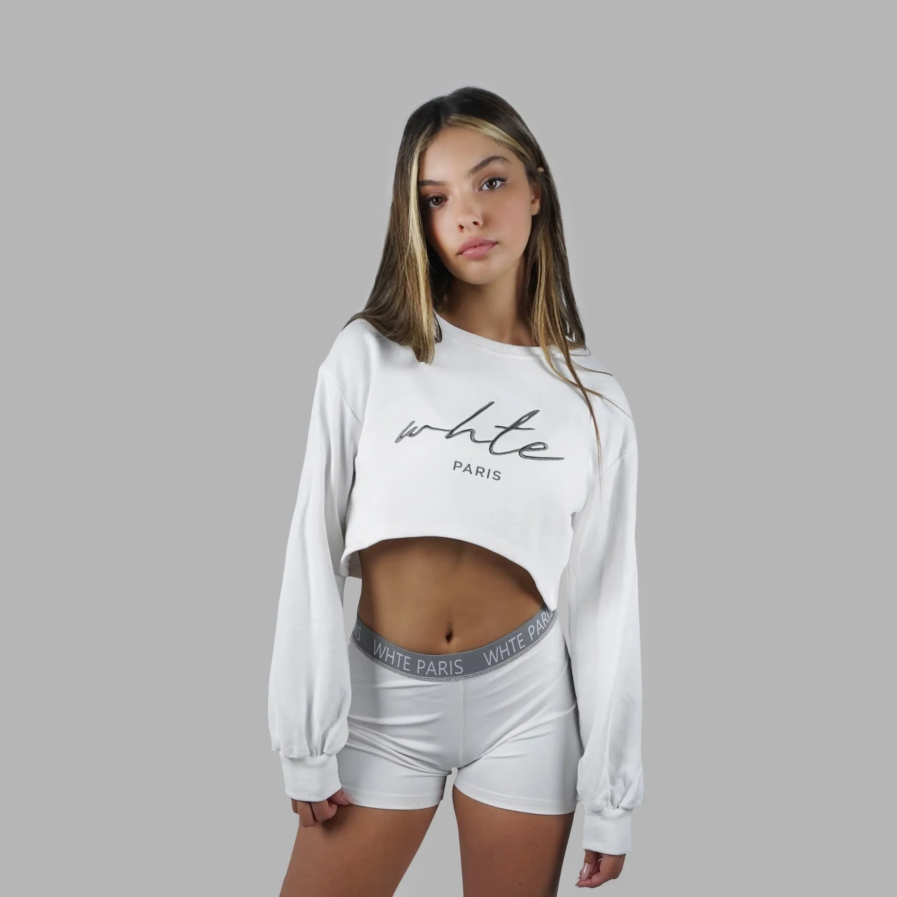 Whte Crop Signature Sweater