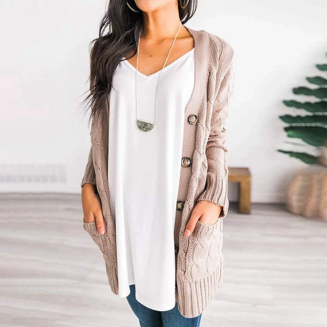 Winter Warm Candy Color Knitted Cardigan Long Sleeve Women Sweaters