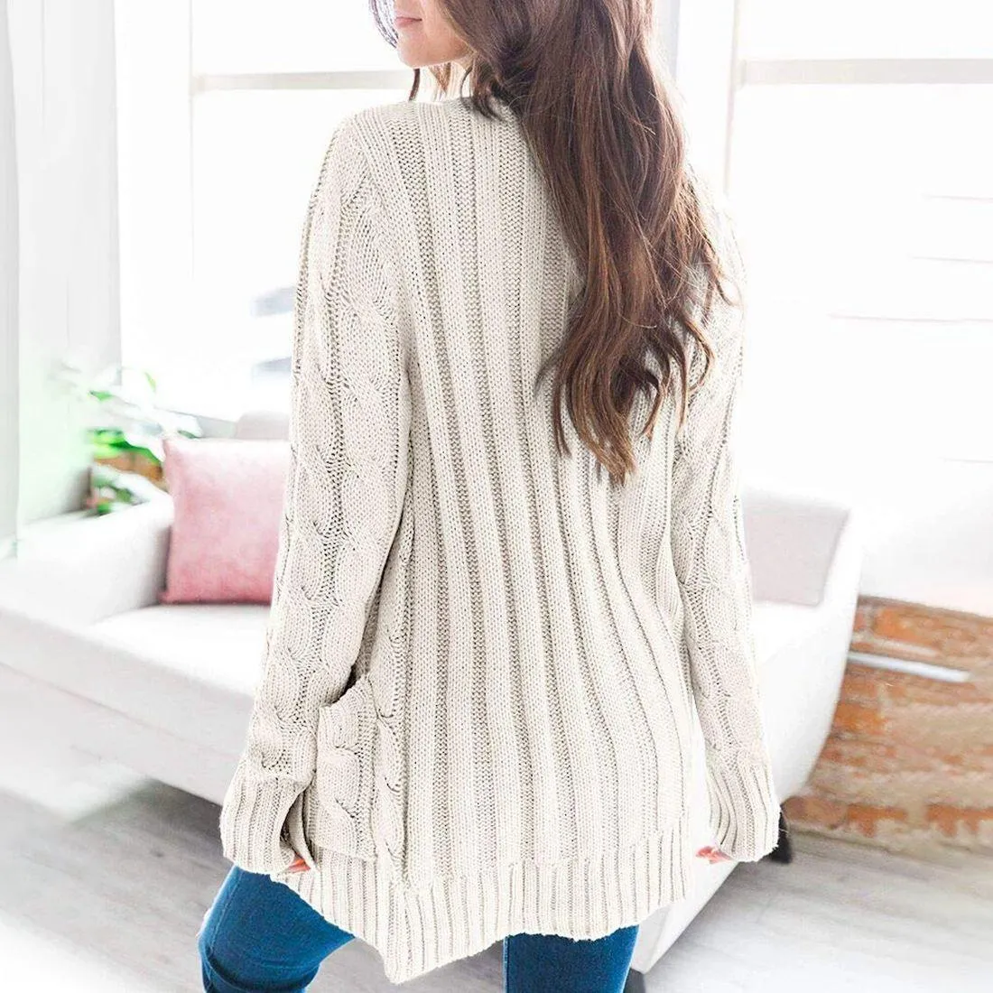 Winter Warm Candy Color Knitted Cardigan Long Sleeve Women Sweaters