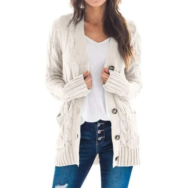 Winter Warm Candy Color Knitted Cardigan Long Sleeve Women Sweaters