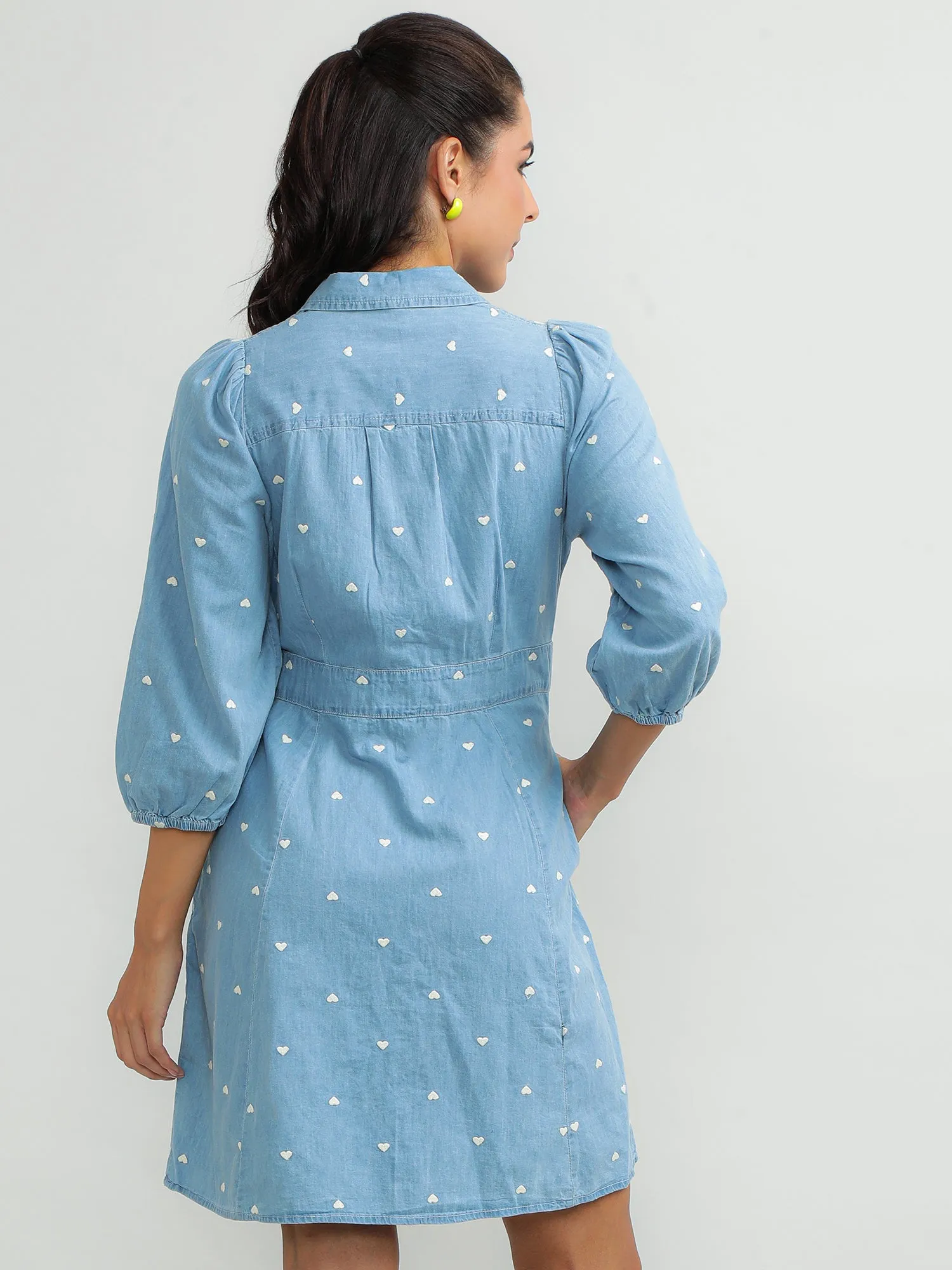 Women Cotton Blue Smart Dress