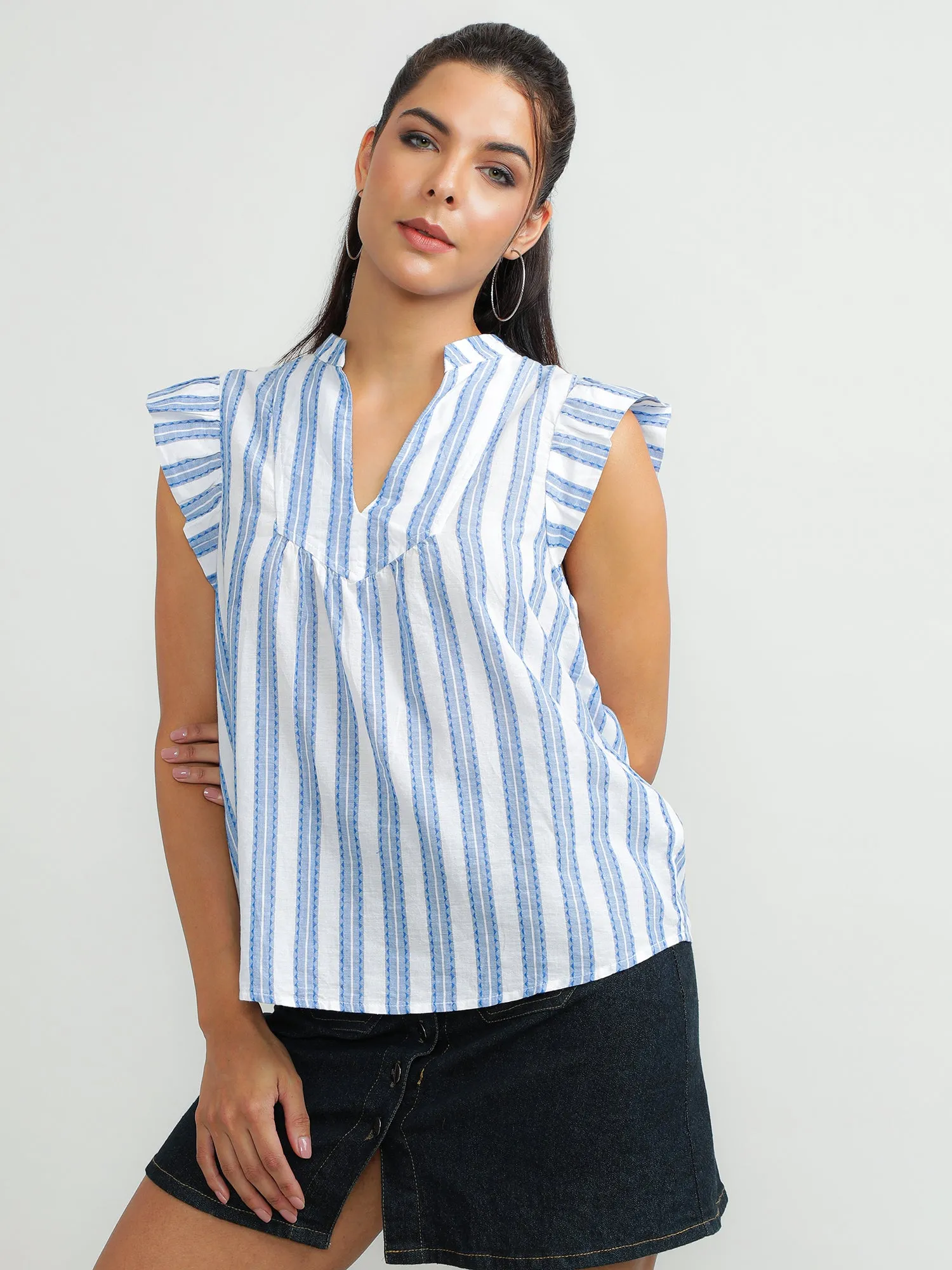 Women Cotton Blue Stylish Top