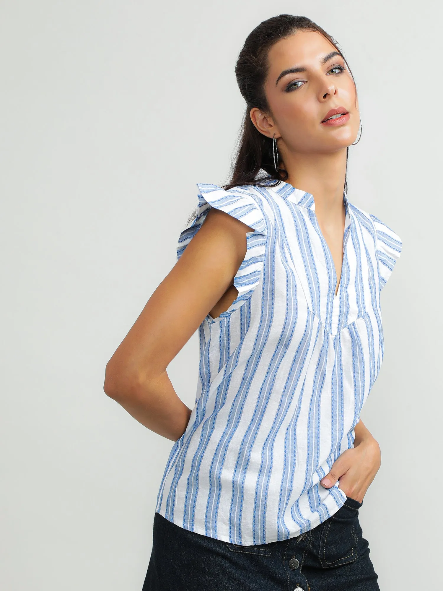 Women Cotton Blue Stylish Top