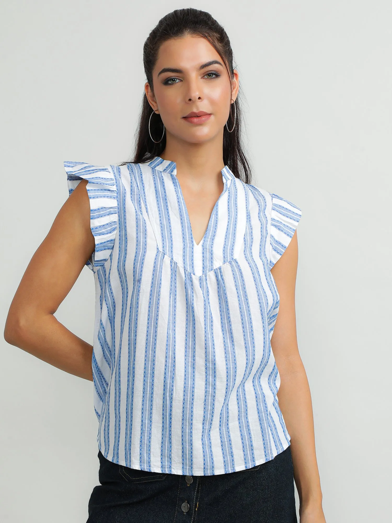 Women Cotton Blue Stylish Top