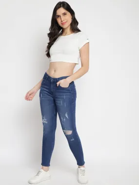 Women Dark Blue Ripped Skinny Denim Jeans