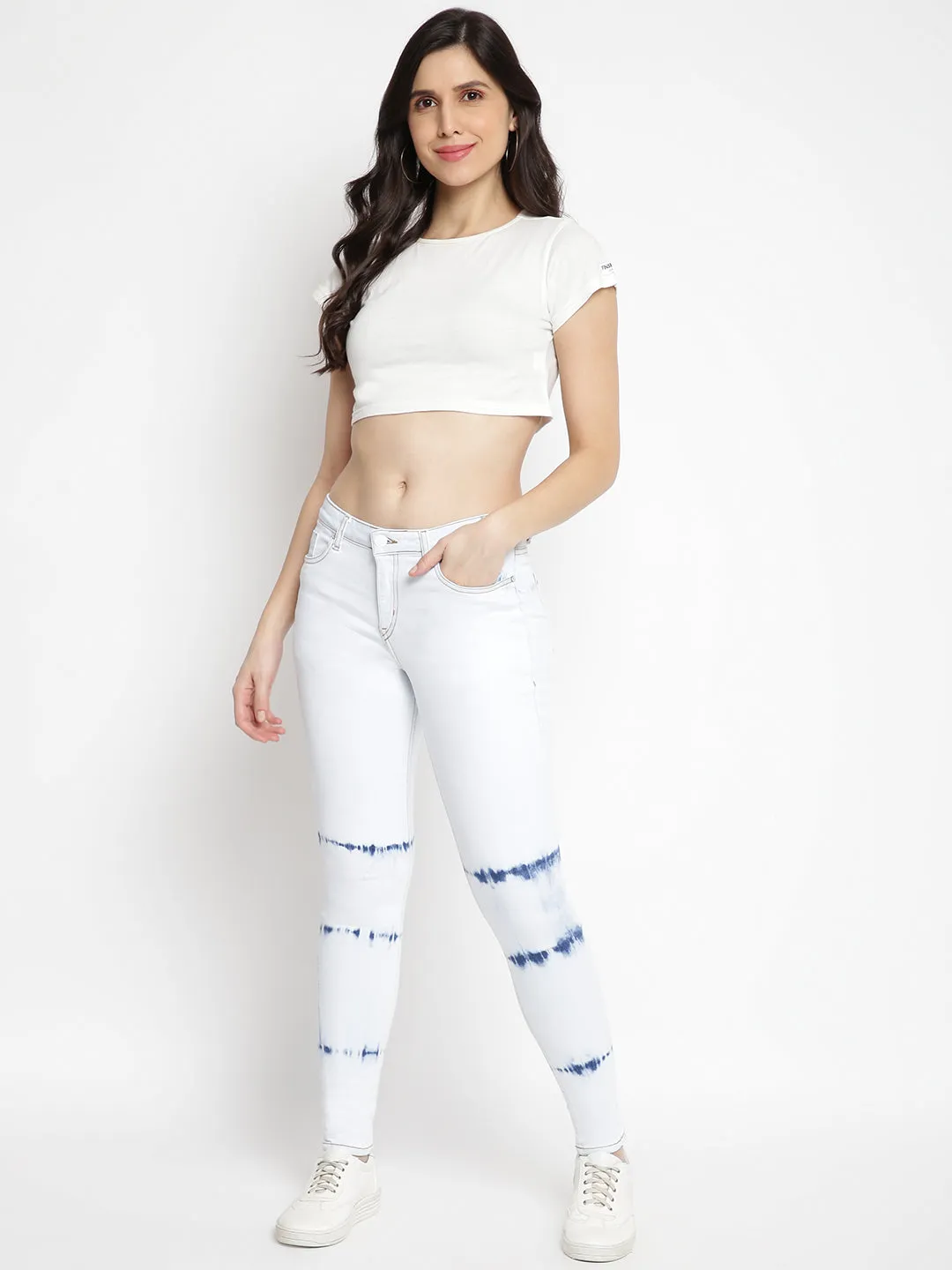 Women High Waist Skinny White Denim Jeans