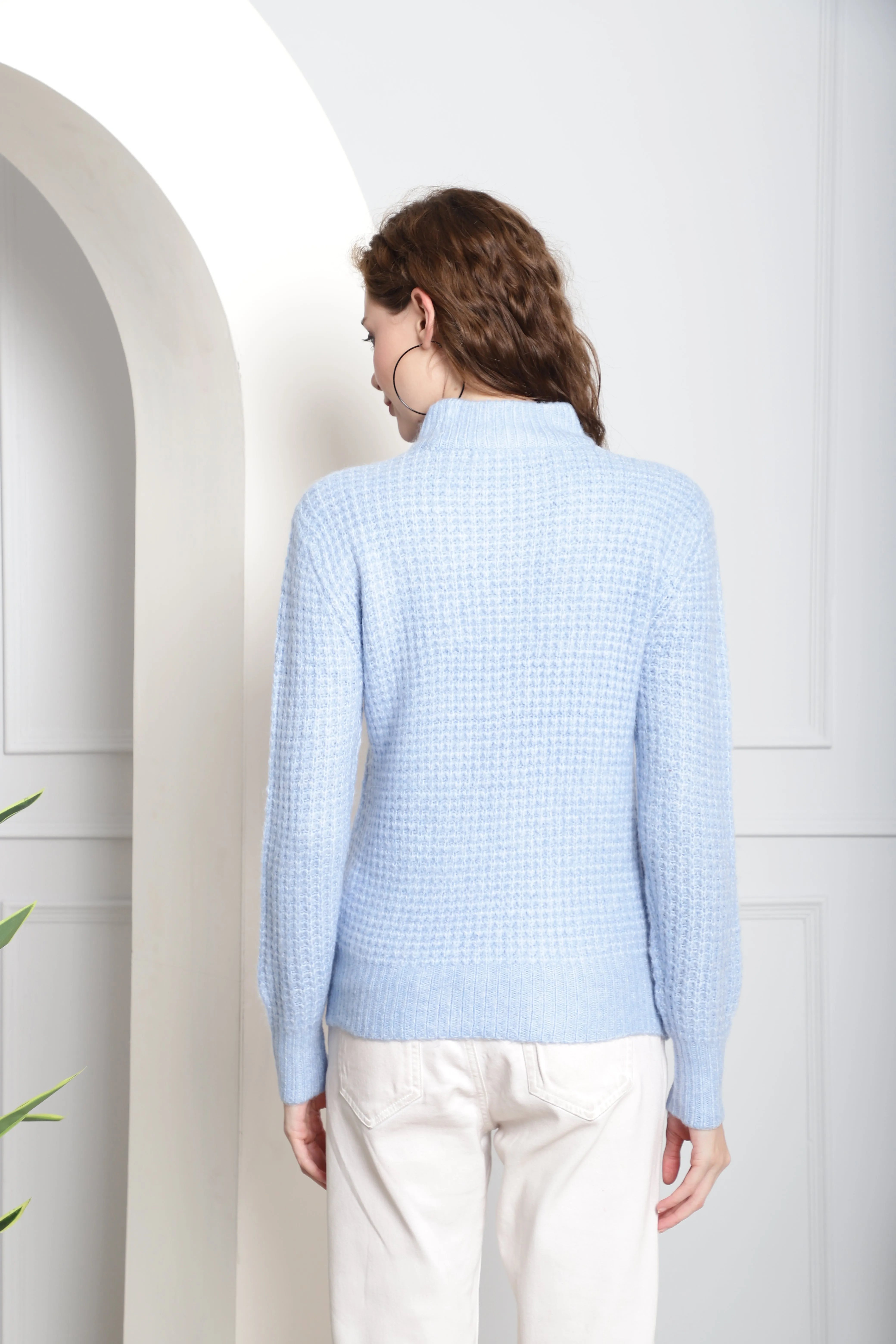 Women Light Blue Turtleneck Sweater