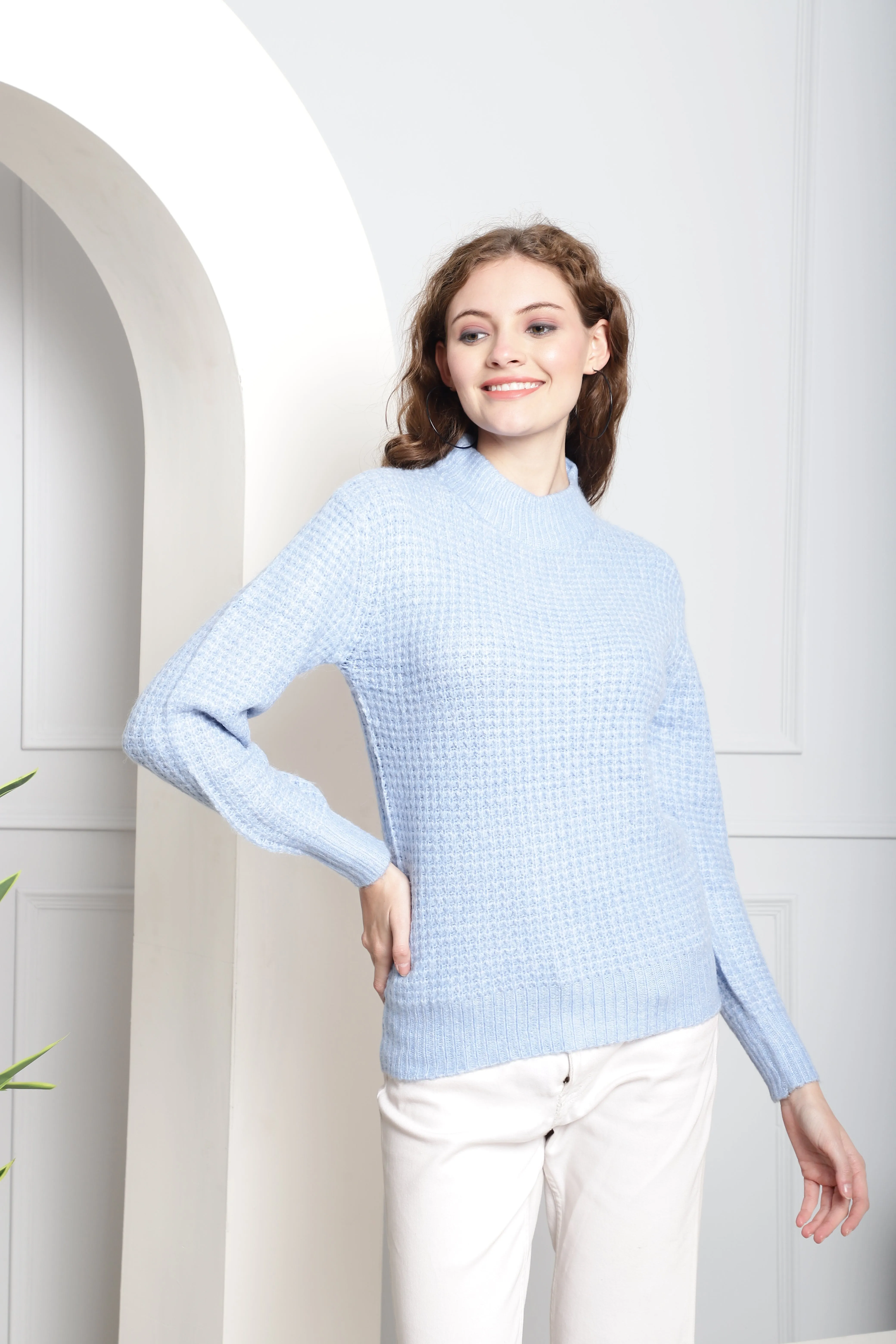 Women Light Blue Turtleneck Sweater