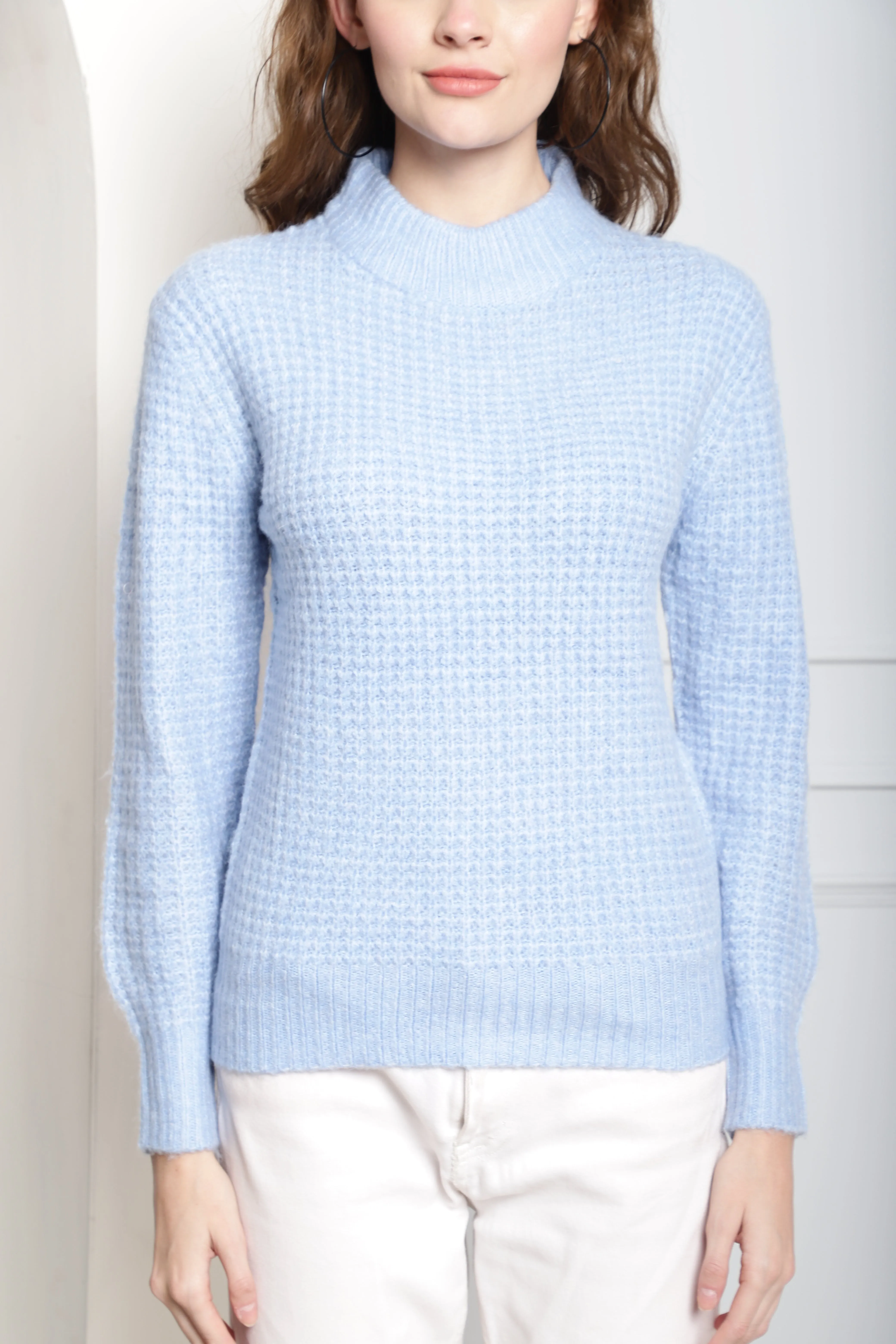 Women Light Blue Turtleneck Sweater