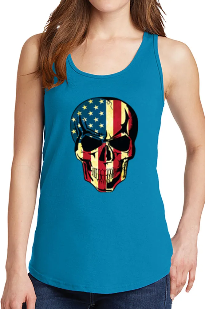 Women's American Skull Flag Core Cotton Tank Tops -XS~4XL