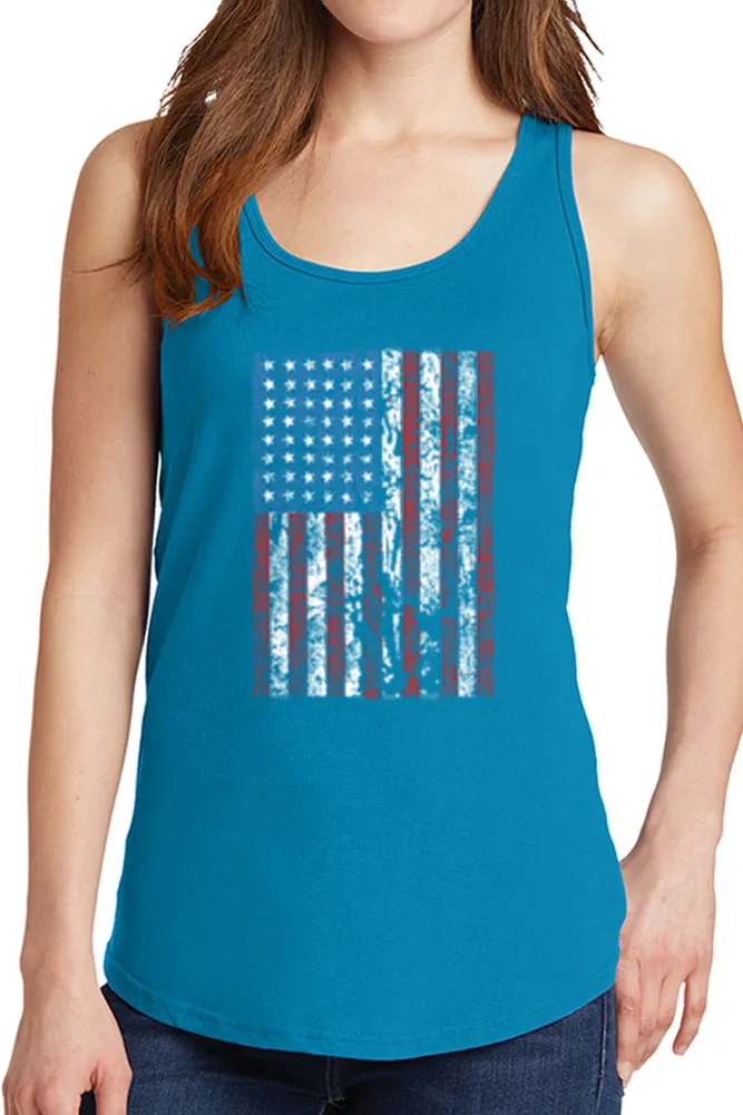 Women's Distressed American Flag Core Cotton Tank Tops -XS~4XL