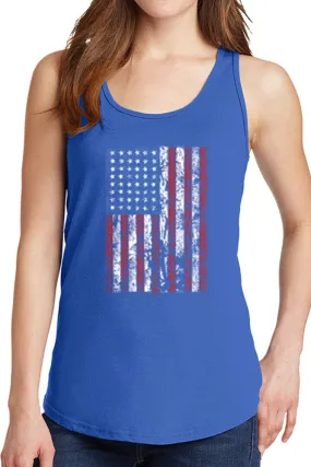 Women's Distressed American Flag Core Cotton Tank Tops -XS~4XL