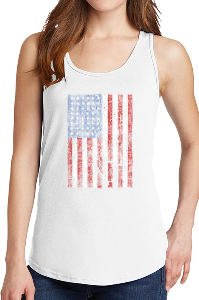 Women's Distressed American Flag Core Cotton Tank Tops -XS~4XL