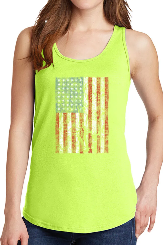 Women's Distressed American Flag Core Cotton Tank Tops -XS~4XL