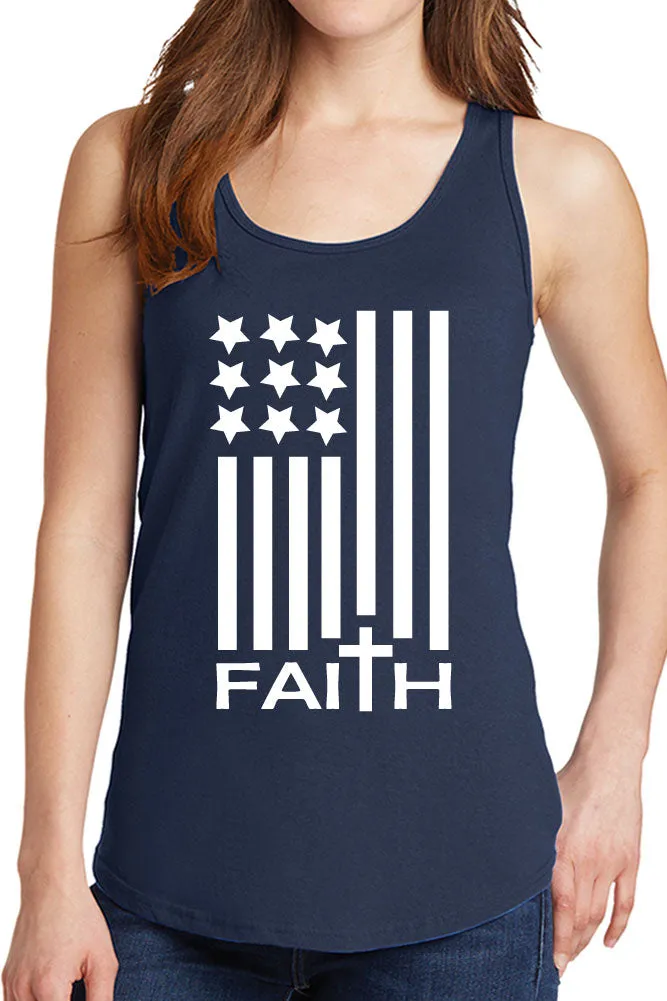 Women's Faith American Flag Design Core Cotton Tank Tops -XS~4XL