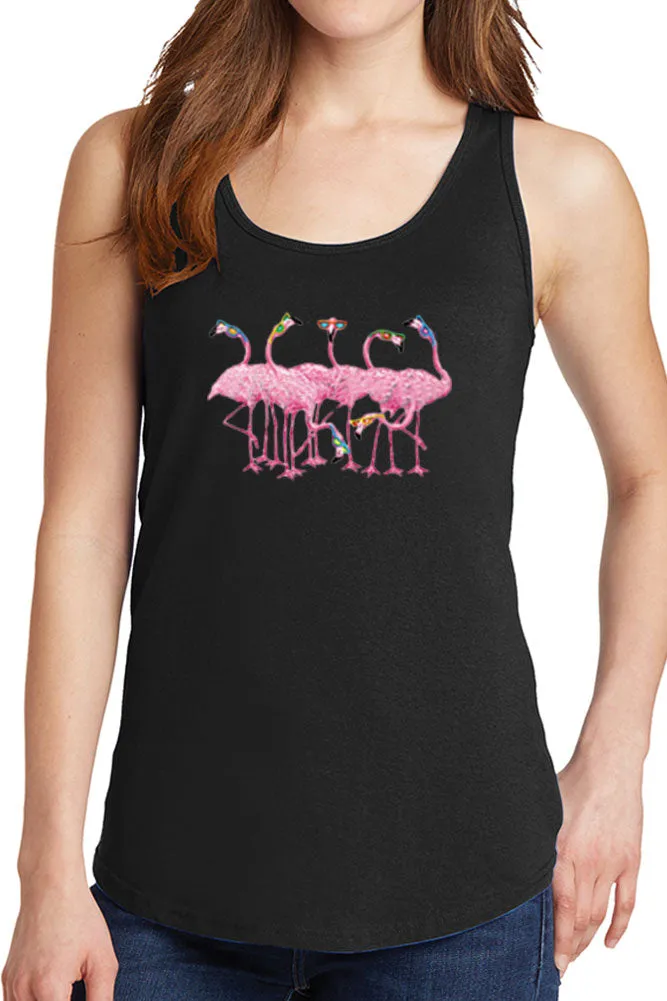 Women's Five Pink Flamingos Core Cotton Tank Tops -XS~4XL