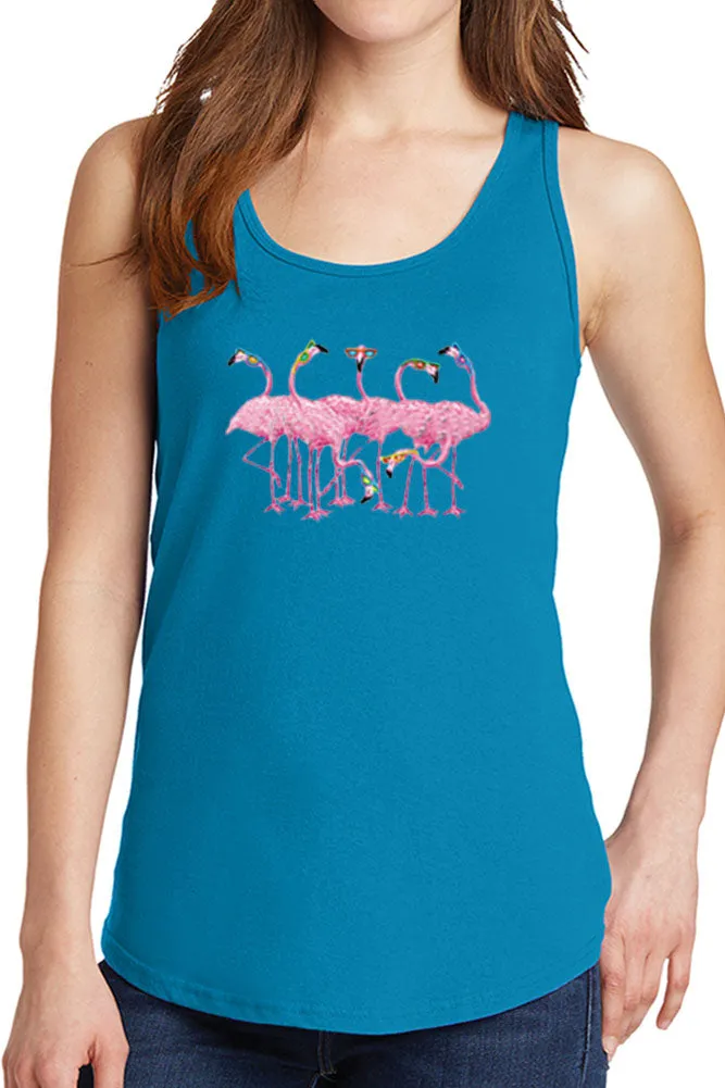 Women's Five Pink Flamingos Core Cotton Tank Tops -XS~4XL