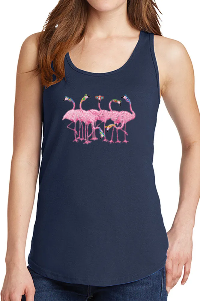 Women's Five Pink Flamingos Core Cotton Tank Tops -XS~4XL