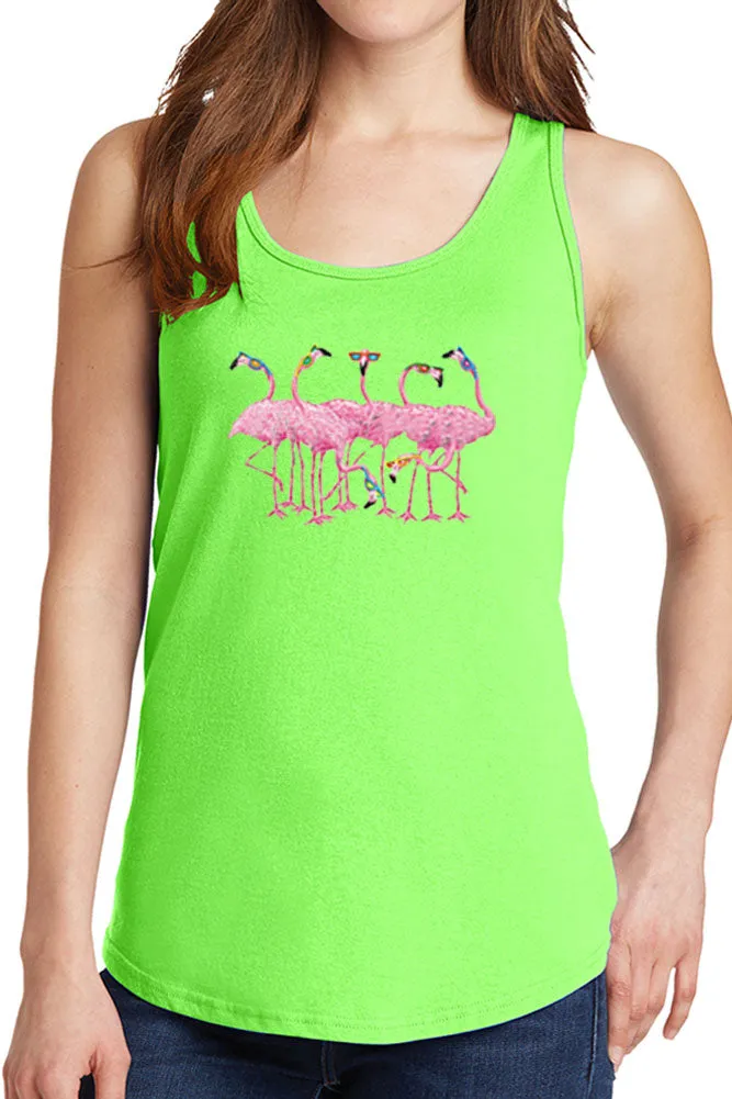 Women's Five Pink Flamingos Core Cotton Tank Tops -XS~4XL