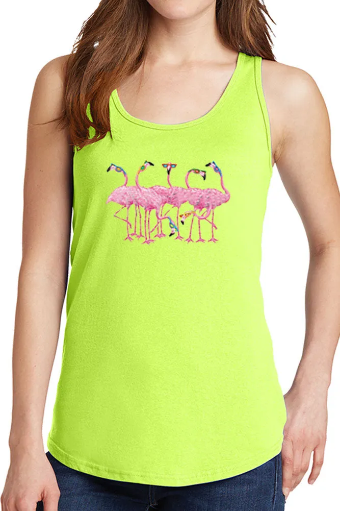 Women's Five Pink Flamingos Core Cotton Tank Tops -XS~4XL