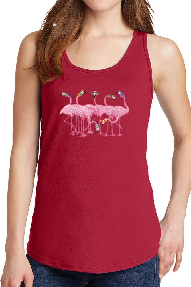 Women's Five Pink Flamingos Core Cotton Tank Tops -XS~4XL