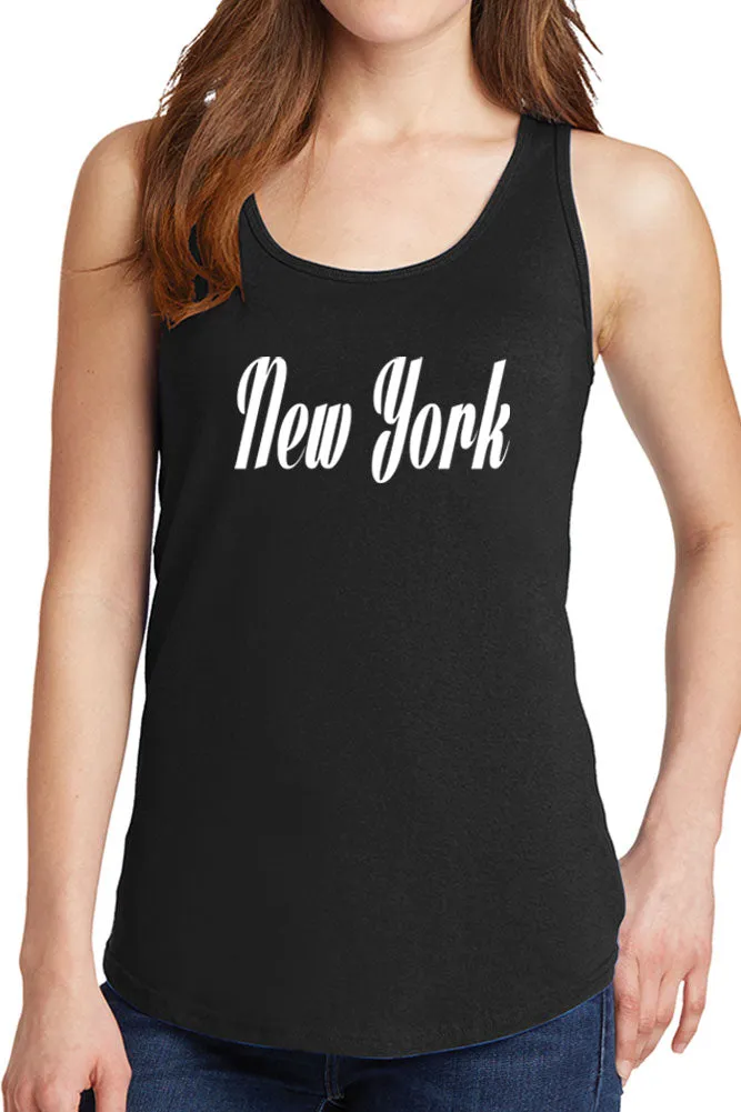 Women's New York Cursive Design Core Cotton Tank Tops -XS~4XL