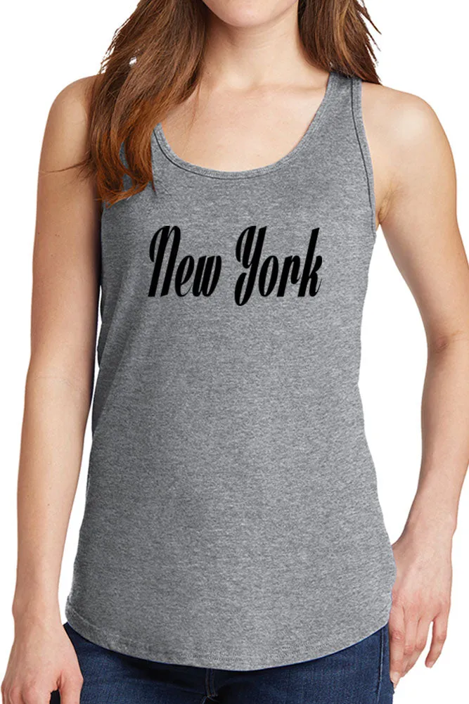 Women's New York Cursive Design Core Cotton Tank Tops -XS~4XL